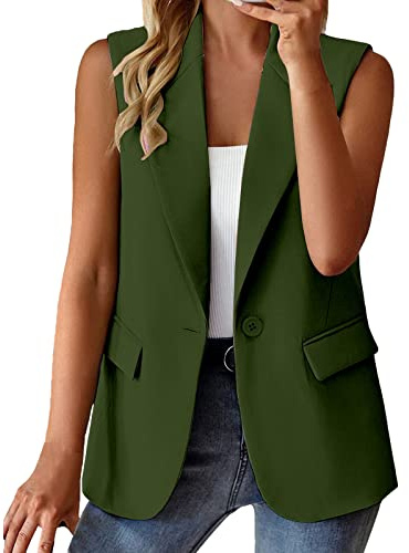 Blazer damväst elegant – kavajväst dam beige – ärmlös väst dam sport sommar – blazer topp business midja jacka sportig ärmlös kavaj kort lätt outfit ärmlös kort blazer