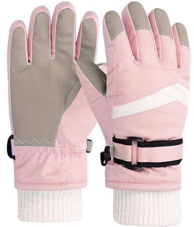 Risipu Kids Ski Gloves Winter Waterproof Glove Warm Fleece Snowproof Snowboard Glove Cold Weather Gloves for 4-12 Boys Girls (Pink, L)