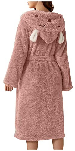 Nachthemd für Damen, Übergröße, leicht, lang, Flanell-Bademantel, doppelt, niedlich, mit Kapuze, warm, doppelseitig, Samt, Pyjama, Tasche, weich, flauschiges Nachthemd, rose, L