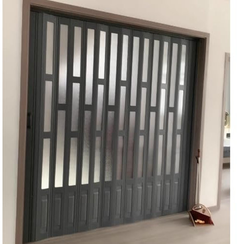 CHZDPP Teleskop-Falttüren Bifold Doors Kit mit Griffen und Glas, Innen Akkordeon Tür für Wohnzimmer Arbeitszimmer Küche, Weiß Schwarz Grau Raumteiler Tor(68x95in(173x241cm))
