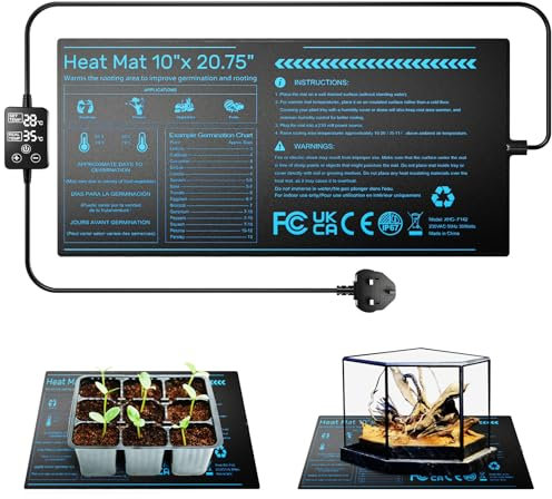 Zyncove Seedling Heat Mat with Thermostat, 20 x 10 Heat Mat for Plants with Dual Display, Waterproof Heated Propagator Pad for Winter Hydroponics, Seedling Germination & Greenhouse Incubation