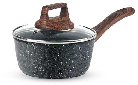 Wellhouse 16cm Nonstick Saucepan with Lid Induction Small Granite Saucepan Saute Pan Sauce Pot Small Cooking Pot for Electric Gas & Induction Hobs