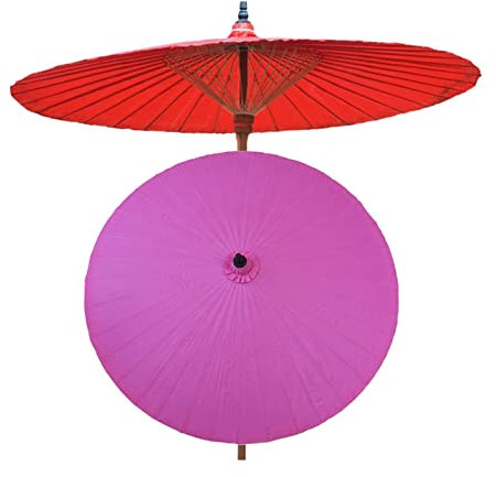 Vintage Runder Sonnenschirm Handgefertigter Wachstuch Sonnenschirm mit klassischem Bambus-Design UV-Schutz Regendicht Tragbarer Strandschirm für Terrasse Terrasse Pool Outdoor, rose