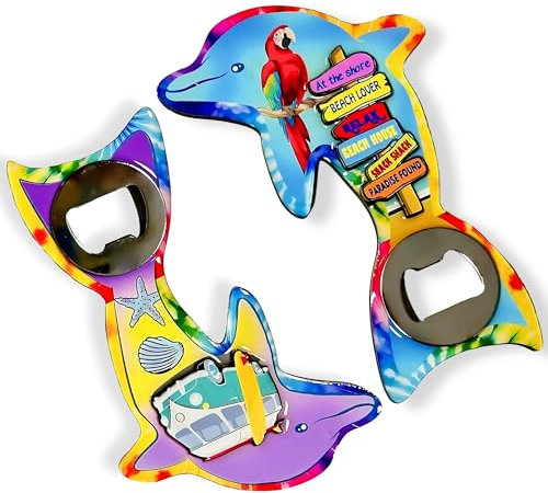 Cute Dolphin Shaped Beer Opener Magnet, Set of 2, Multicolor (Magnetic)
