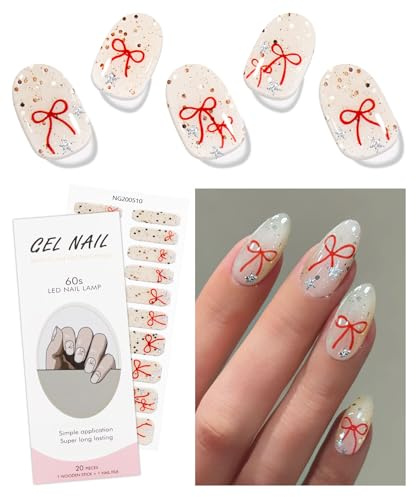 JMEOWIO Nagelfolie Glitzer Schleife Weihnachten Gel Nail Nagelfolien Selbstklebend Nagelsticker Uv Härtend Dekoration Nageldesign Zubehör