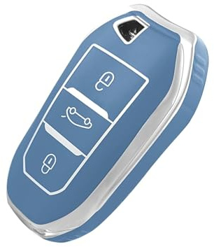 ontto Autoschlüssel Hülle Passt für Peugeot 208 308 S/CC/SW 508 2008 3008 5008 Rifter Citroen C3 Arricross C4 Picasso DS3 DS4 Berlingo Schlüsselhülle TPU Silikon Schlüsselcover 3 Tasten-Silber Grau