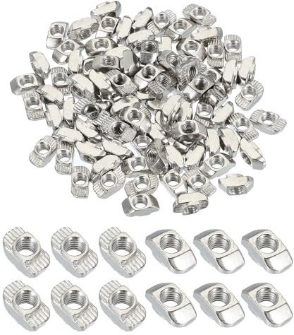 PATIKIL 3030 Series M6 t Nuts, 100pcs t Slot Nut Hammer Head Fastener Nut, Nickel Plated Carbon Steel Nut for Aluminum Profile l Silver