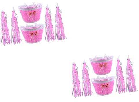 Supvox 2 Sätze Fahrradkorb Vorne Sitz Fahrradgriffband Karikatur Mädchen-Lenker-Streamer Kinderfahrradkorb Fahrradkorb Bike Basket Streamer Für Fahrradlenker Rosa 4 Stück * 2