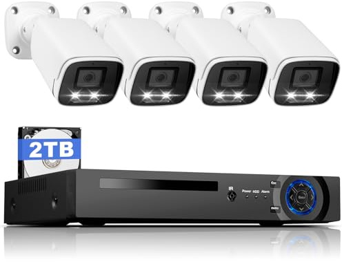 KERUI 4K Überwachungskamera Aussen Set, 8CH PoE NVR Videoüberwachung mit 4X 8MP PoE IP Kamera und 2TB Festplatte für Kamera Überwachung Innen,Personenerkennung und Fahrzeugerkennung, 24/7 Aufnahme