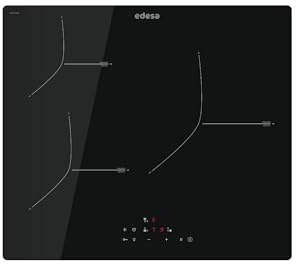 EDESA Placa Inducción EIT-6328 R, 3 Áreas Cocción, Control Táctil, 9 Niveles y Booster, Potencia Regulable, Bloqueo Seguridad, Temporizador, Función Stop & Go, Potencia Máxima 7kW, Color Negro