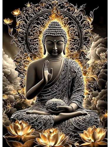 QENSPE Diamond Painting Buddha Diamant Painting 5D Diamond Malerei Kit Erwachsene Lotus Full Diamant Art Malerei Stickerei Set Kreuzstich Bilder Set Home Wand Dekor 30x40cm