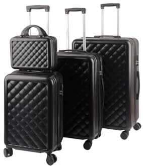 Alivio 4 Piece Luggage Set, Lightweight Hard Shell ABS Suitcase, 3-Stage Adjustable Telescopic Handle Trolley 14, 20, 24, 28in (Black)