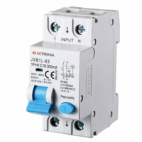IXTRIMA Interruttore Magnetotermico Differenziale 1P+N 16A 300mA 220V-6KA 2 moduli 300mA per Guida DIN - Protezione Circuiti e Sicurezza Impianti