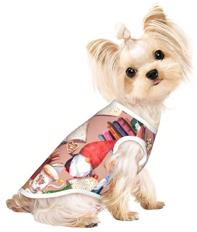 Xiso Ver Dog Shirt Gnome Books Tea Cups Printed Elastic Soft Breathable Pet Clothes Spring Summer Pet Clothes T Shirt for Puppy Kitten Cat Small