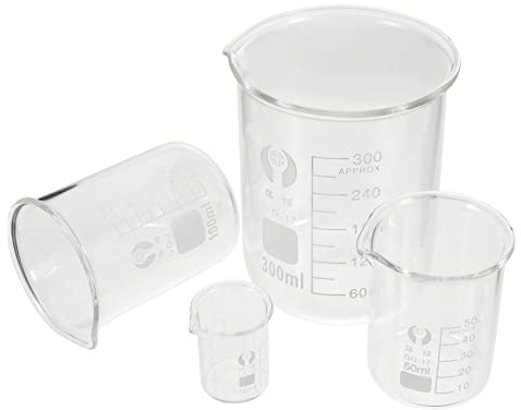BESPORTBLE 4pcs Glass Beaker Measuring Cups Scientific Measuring Beaker Sturdy Laboratory Glassware for Chemistry Research