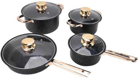 Yechiry Krukor och Kokkärlssätt Non Stick, Bra Värmeledningsförmåga Rostfritt Stål Maifan Stenbeläggning Matlagningsredskap Set med Glaslock, Stekpanna Mjölkpanna Soppkrukor för Kök