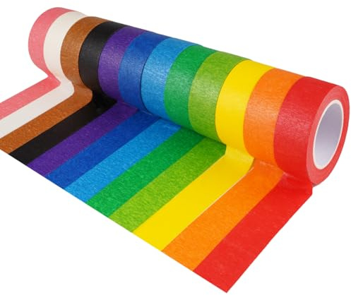 TANGJJY 12 Rollos Escribible Cinta Adhesiva de Colores, 15 m x 20 mm Arco Iris Masking Tape, Painters Tape, Cinta para Pintar Removible sin Residuos, Washi Tapes para DIY, Manualidades, Artes