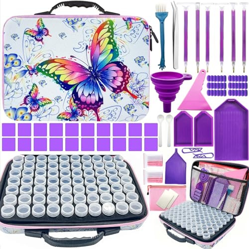 NINGESHOP Boite Diamond Painting Rangement, Diamond Painting Accessoires Boite, 70 Emplacements Malette de Rangement Peinture Diamants avec Entonnoir, Broderie Diamant Accessoires, Peinture Diamant