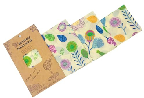 TOYANDONA 3 pezzi Panni Cerati in Cera d Api per Alimenti in Cotone Biologico Riutilizzabile Protezione Naturale per Frutta Formaggi e Pane Design Creativo