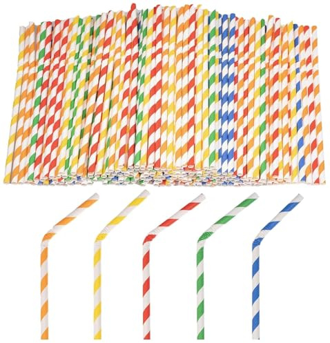 Xyedyaup 200 Strohhalme Papier Flexibles Stroh Biologisch Abbaubar kinder TrinkröHrchen Bunte Papierstrohhalme 19.7cm×6mm strohhalm