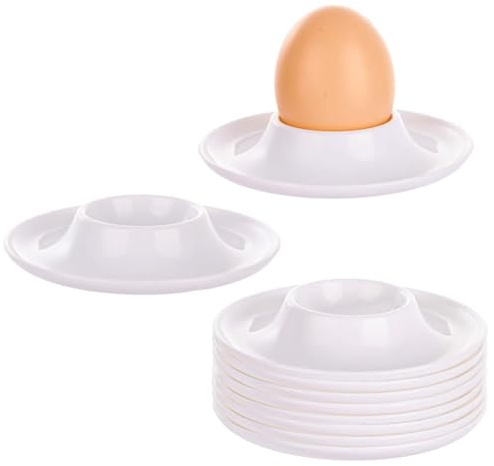 hunwutef 10 stycken set äggkoppar plast stapelbara äggkoppar vit plast, okrossbara, livsmedelssäkra, runda äggkoppar för ägg, högkvalitativ ägghållare för frukost, matbord, camping