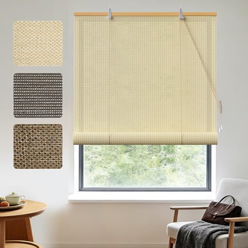 HOMEDEMO Bambusrollo Sichtschutz Sonnenschutz, Bambus Rollo Innen, Fensterrollo Jalousie Holz, Raffrollo für Fenster & Balkon, 100x160cm, Natur