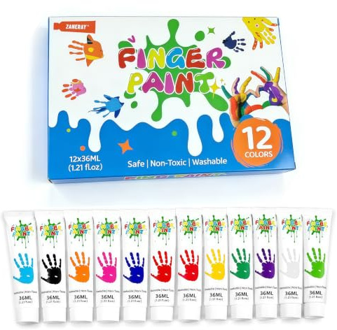 VIVIIHOO Peinture à Doigts et Peinture Digitale Set 12 Tubes - Couleurs Vives, Non Toxique, Lavable, pour Empreintes de Mains et Pieds, Activités Créatives