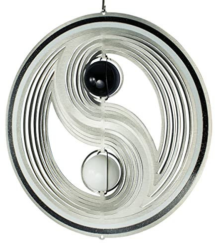 CIM Edelstahl Windspiel - Yin Yang 300 B/W - Ø 300 mm - Glaskugeln Ø 50 mm - inklusiv Kugellagerwirbel, Haken und 1m Nylonschnur