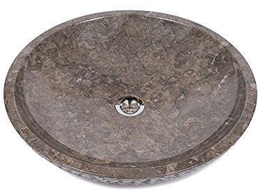 wohnfreuden 50 cm Marmor-Stein-Waschbecken LEMPER grau rund gehämmert Badezimmer-Naturstein-Waschbecken Stein-Waschschale Aufsatz-Hand-Waschbecken