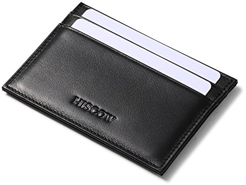 Leather Slim Card Holder, Tiny Small Credit Card Wallet ID Case for Men & Women (Black)