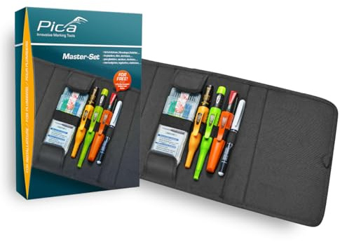 Pica 55020 Master-Set Installateur I Profi Markier-Set 7-tlg. I inkl. Dry Tieflochmarker, Ink black, Classic Instant-white, Visor permanent, Ersatzminen 2B 4030, farbig 4040 I präzises Markieren