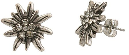 Gioielli per costume tradizionale austro-bavarese, orecchini tradizionali con strass e mini stella alpina mini, da donna, per Oktoberfest, in argento anticato