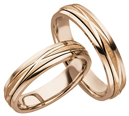 JC Trauringe Gold 585 Paarpreis I Traumhafte Eheringe breit 4,5mm I Einzigartige Partnerringe Rotgold mit Gravur in edler Schatulle I 2 Hochzeitsringe Herrenring & Damenring I C011