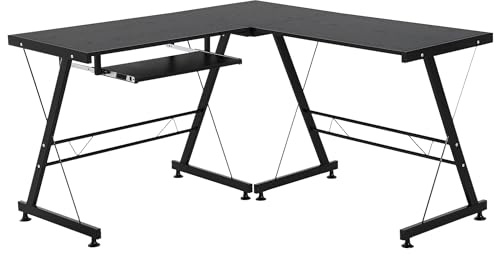 HOMCOM Mesa de Ordenador PC Escritorio para Oficina Hogar 2 Tipos Mesa Esquinera Forma L 130x130x73,5 cm Escritorio Recta Marco Acero