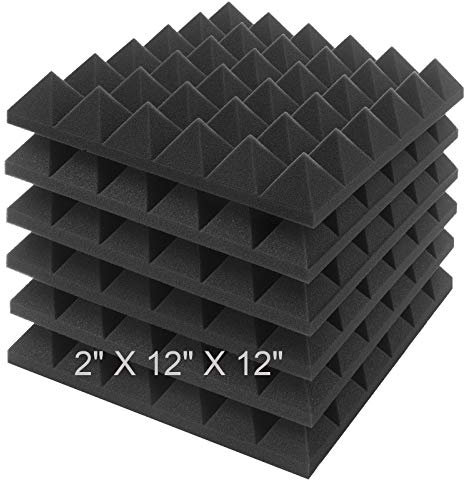 JBER Acoustic Sound Foam Panels, 6 Pack 2 X 12 X 12 Charcoal Soundproofing Treatment Studio Wall Padding Sound Absorbing Fireproof Pyramid Black Wall Panel…