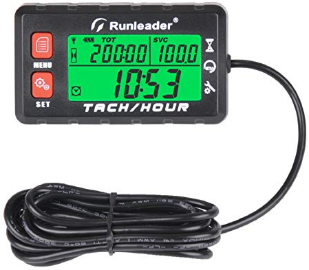 Runleader Urenteller Tachometer,Wartungserinnerung RL-HM058B (Roter Knopf) | RPM-Alarm,Anfangsstunden Einstellbar,Wechselbarer Akku,Für Rasenmäher,Generatoren,Marine