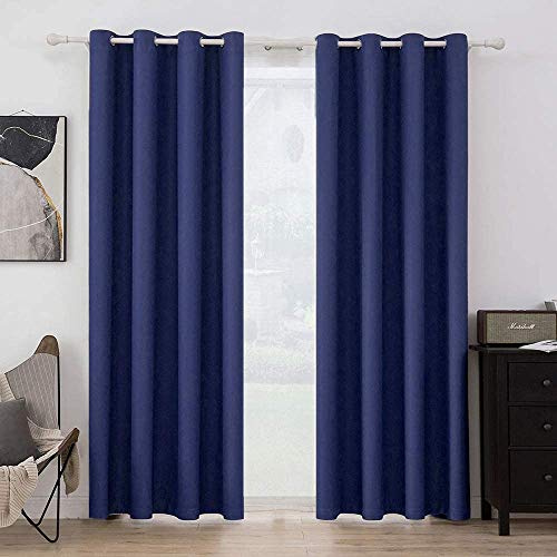 MIULEE Vorhänge Dunkelblau Blickdicht mit Ösen, Schöner Weicher Verdunklungsvorhänge zum Verdunkeln von Räumen, 2er Set Gardinen Abdunkelnd Schlafzimmer Wohnzimmer Thermovorhang Kälteschutz 140X225 CM