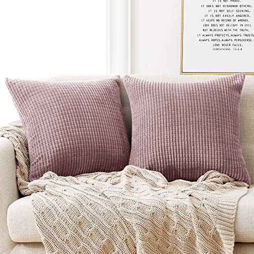 Deconovo Kissenbezug Kordsamt Zierkissenbezug Dekorativen Kissenhüllen Weiches Massiv Kissen für Sofa Couch Schlafzimmer, 65x65 cm, Rosa Lila, 2er Set