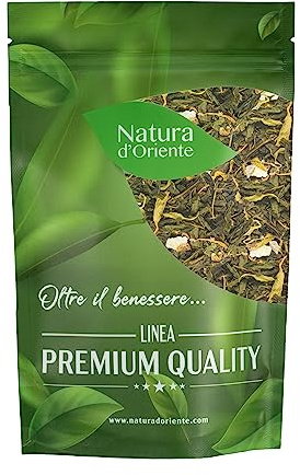 NATURA D’ORIENTE Tè Verde Zenzero e Arancia 100g – Con Zenzero, Scorza d’Arancia, Calendula e Aroma Naturale – Infuso Agrumato e Speziato – Tè Verde China Sencha