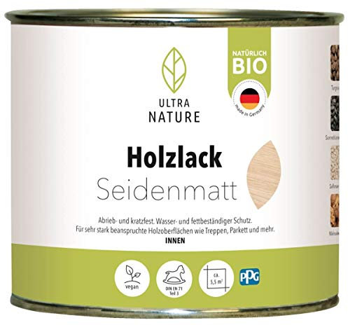 ULTRA NATURE Holzlack 0,375L, Farblos, Vegan, Bio, Lösemittelfrei, Seidenmatt, Holzpflege, Holzschutz