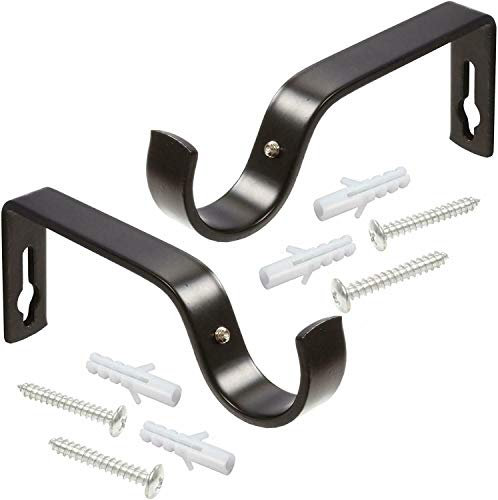 HOMEELABADOR®Curtain Pole Rod Bracket Pipe Holder Heavy Duty Drapery Ring Hook Sturdy Metal Alloy Curtain Brackets 19mm(Black S Hook)