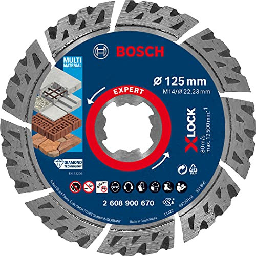 Bosch 1x EXPERT MultiMaterial X-LOCK Diamanttrennscheiben (für Beton, Stahlbeton, Ø 125 mm, Professional Zubehör Kleiner Winkelschleifer)