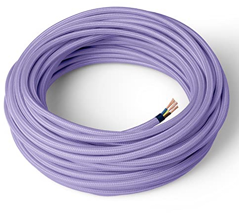 Amarcords - Textilkabel für Lampen LAVENDEL, rund, Seide, 3 Meter, mit Erdung 3x0,75 - Stoffkabel mit farbigem vintage Stoff überzogen für Kronleuchter, Wandlampen und Lampenschirme
