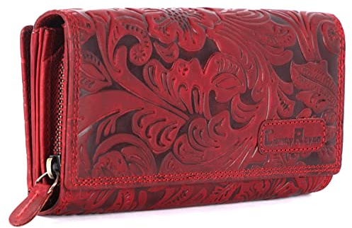 Chunkyrayan damplånbok äkta läder XXL RFID-skydd inklusive nyckelring i läder GB-7 Red Flower 1