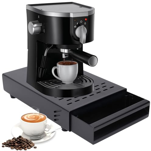 Coffee Knock Box Pull Out Single Knock Drawer Stainless Steel Powder Knock Box Type Coffee Ground Knock Container with Rod for Coffee Shop Restaurant Home Bar(Black)