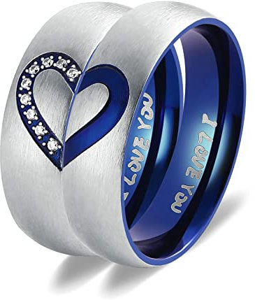 ANAZOZ Edelstahl Ringe Set Partner, Eheringe 6mm Blau mit Gravur I Love You Hochzeit Ringe Mann Größe 57 (18.1)