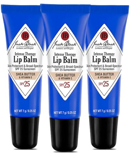Jack Black Intense Therapy Lip Balm, 0.25-Oz., Pack of 3 – Shea Butter & Vitamin E, SPF 25 Sun Protection, Lip Moisturizer, Hydrating Lip Balm with SPF,