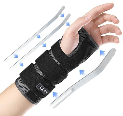 AGPTEK Handgelenk Bandagen, Links- und Rechtshänder Verstellbare Tag-Nacht-Handgelenkschiene mit Metallschiene-Stabilisator, Handgelenkstütze für Training, Gewichtheben, Krafttraining, 16-23 cm