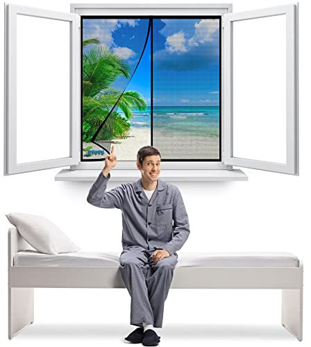 Fliegengitter für Fenster als Rollo, 160 x 155 cm Anti Moskito Fliegengitter, Insektenschutzrollo Fliegengitterrollo für Terrassentür Wohnzimmer Balkontür【Schwarz】