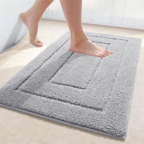 Homaxy Mikrofaser Badezimmerteppich Badematte rutschfest - 60x120 cm, Grau | weich gefühl, flauschig bequem, rutschfeste TPR-rückseite, maschinenwaschbar, grpßartig wasserabsorbierend, breite anwendung